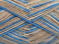 Přírodní bavlna vícebarevná - modrobéžovokrémová